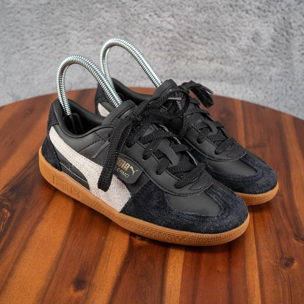 PUMA Palermo Unisex Kids Black/White Low Top Leather Sneakers US 2C EU 33